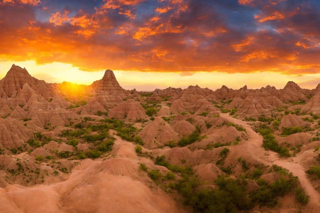 coucher de soleil parc national des badlands