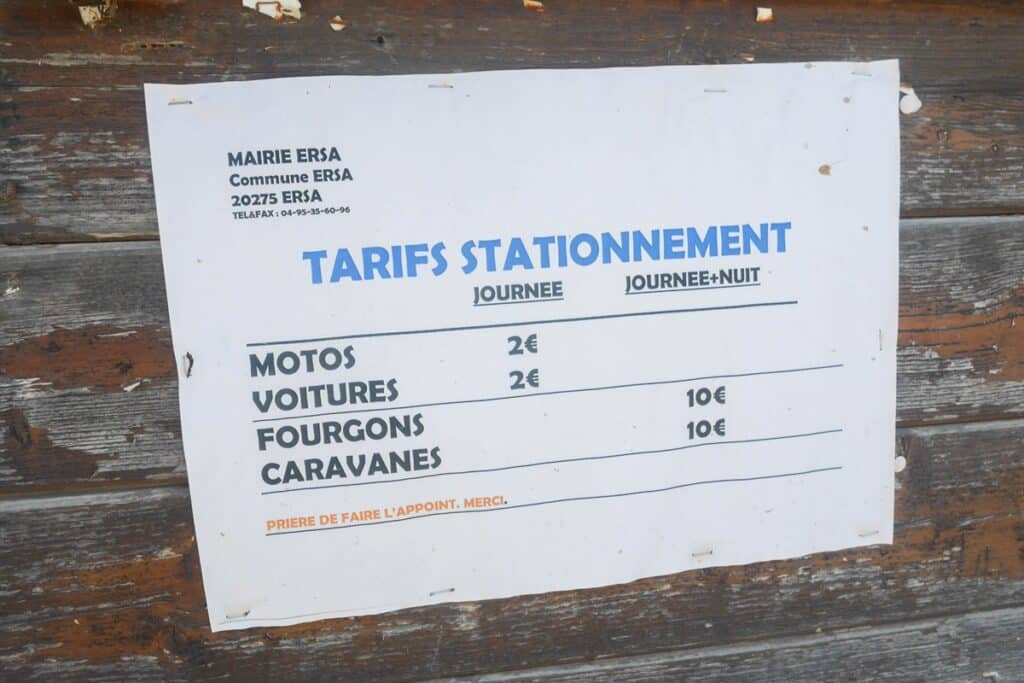 tarif parking plage de barcaggio