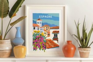 affiche d'Espagne posée sur une étagère