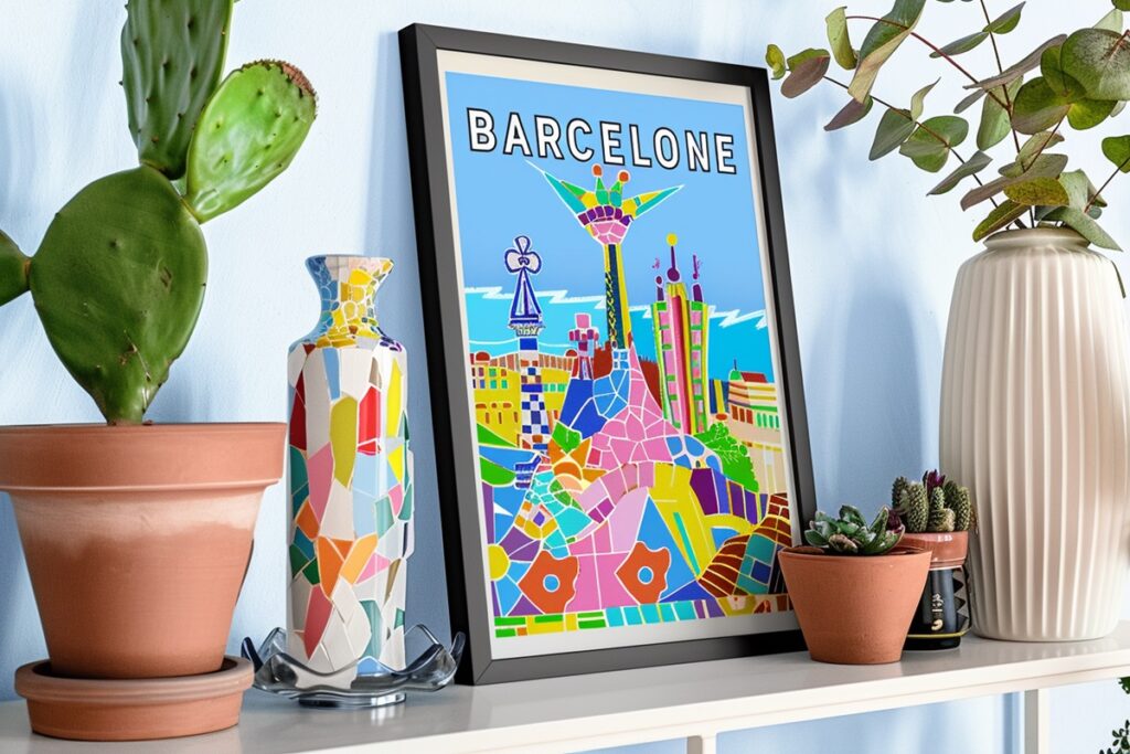 décoration salon avec une affiche de Barcelone