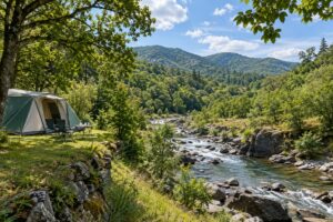 Tente au bord d’une rivière cévenole
