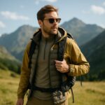 homme portant des vêtements techniques en voyage