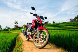 moto dans des rizières en Asie