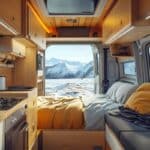 lit dans un van aménagé