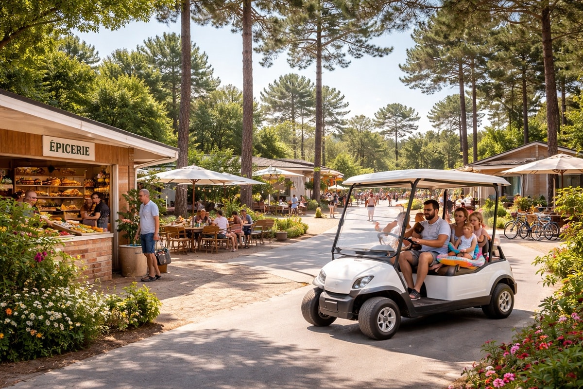 vie dans un camping avec voiturette de golf