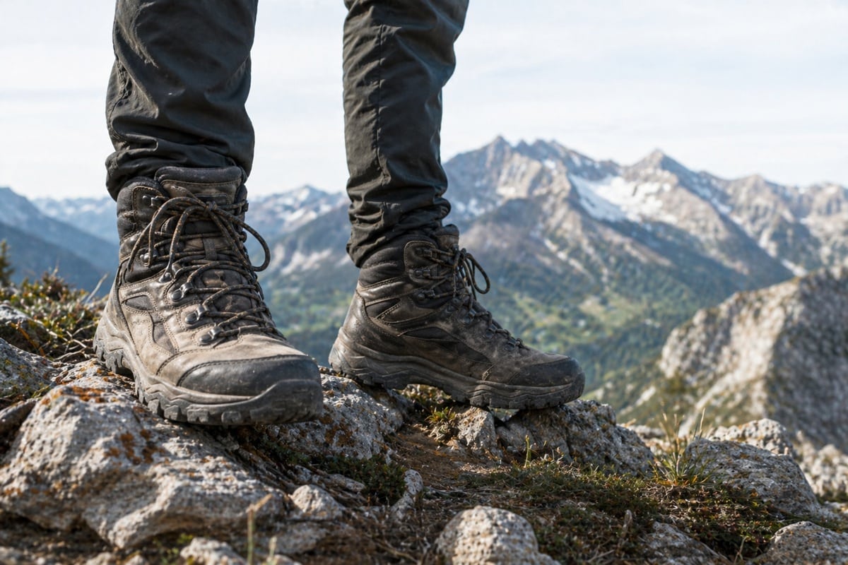 montagne gros plan chaussures de randonnée