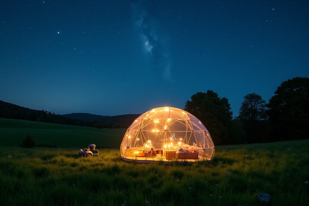 maison bulle sous un ciel d'étoiles