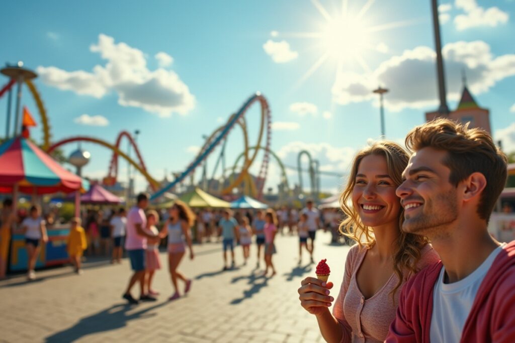 couple dans un parc d'atractions