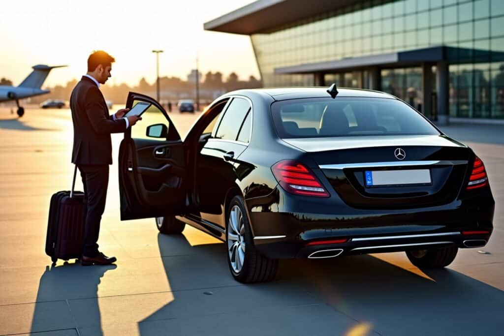 chauffeur vtc ouvrant la porte de sa voiture