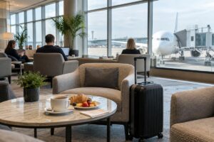 Pause café dans un salon d’aéroport