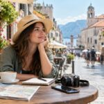 Pause-café dans une vieille ville côtière