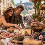 couple sur un marché local en voyage